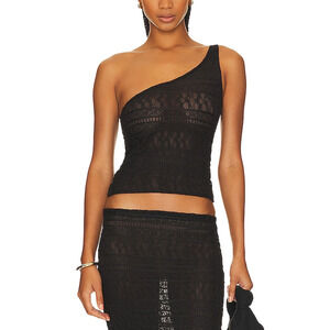 Buci Lace One Black Nylon Shoulder Top Size S